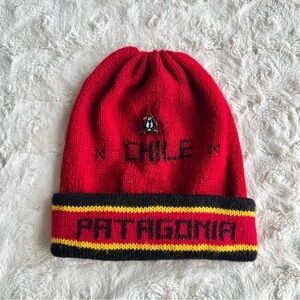 Vintage Patagonia Chile Beanie Hat Adult OS Red Penguin Knit Spell Out Mountain
